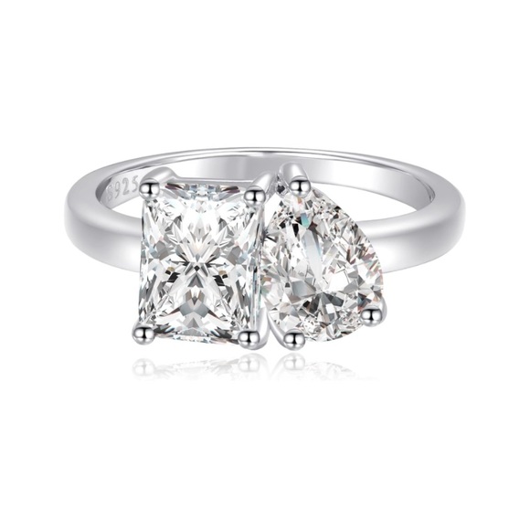 14k Pear and Emerald Toi Et Moi Ring - Picture 10 of 10